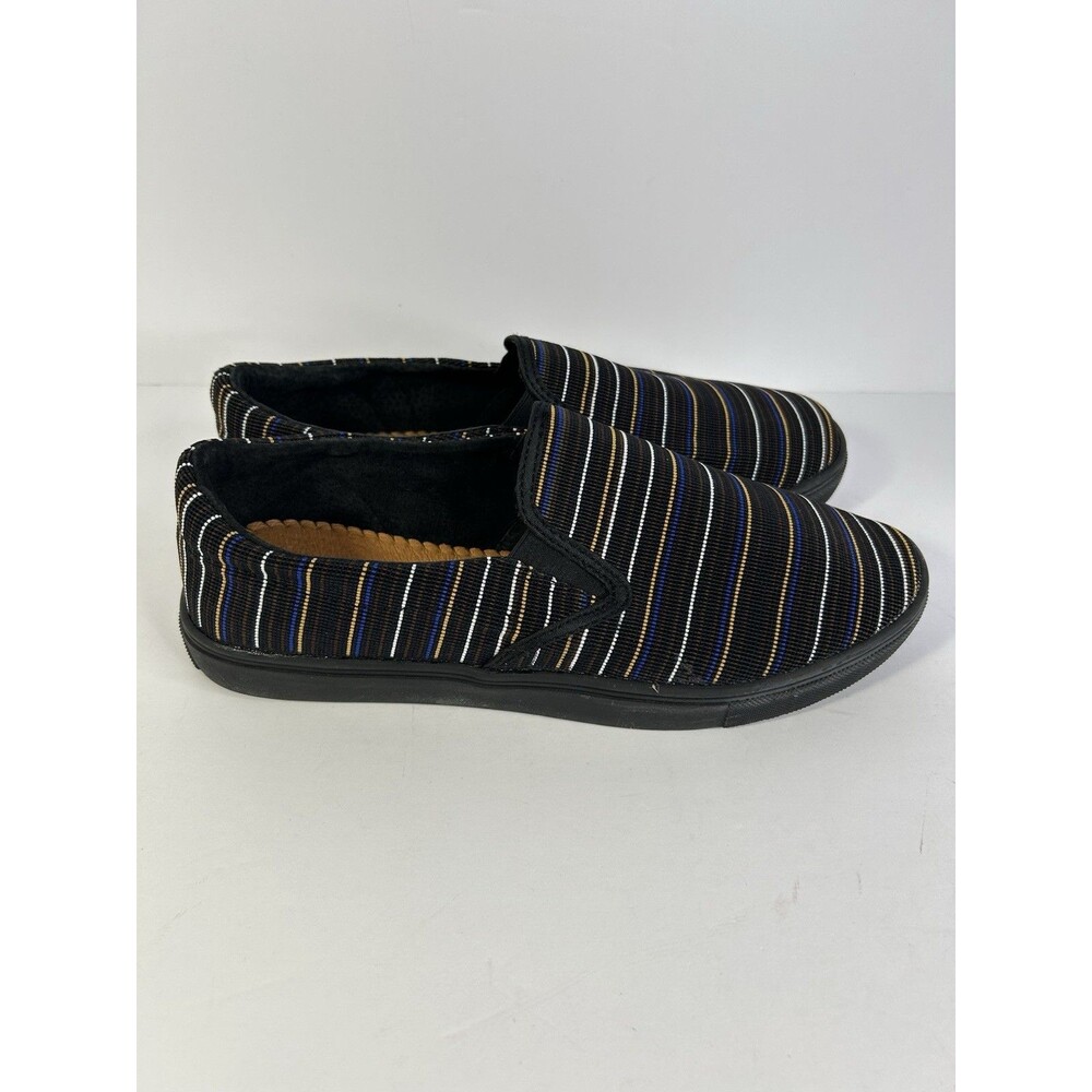 Bernie Mev Verona Womens 41 /US 10 Woven Slip-On Shoes Black Blue Stripe